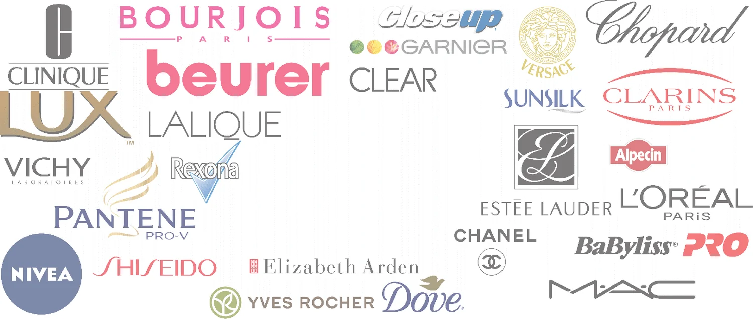 Logos of brands carried by MissLand, including Chanel, Estee Lauder, L'Oreal, Clinique, Shiseido, Vichy, MAC, Nivea, Bourjois, Chopard, Yves Rocher, Elizabeth Arden and Garnier.